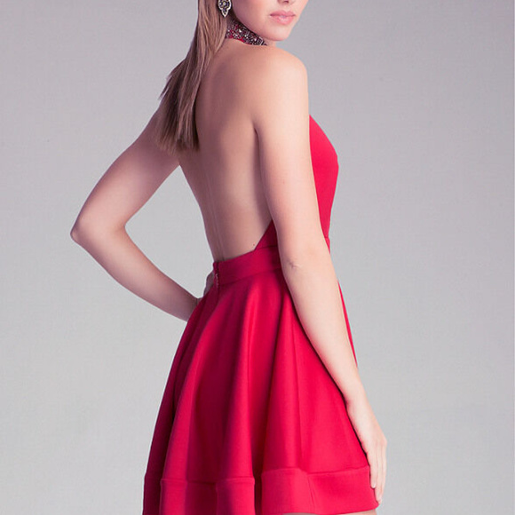 💋 Bebe red halter embellished dress S small new RARE 💋 - Picture 4 of 8